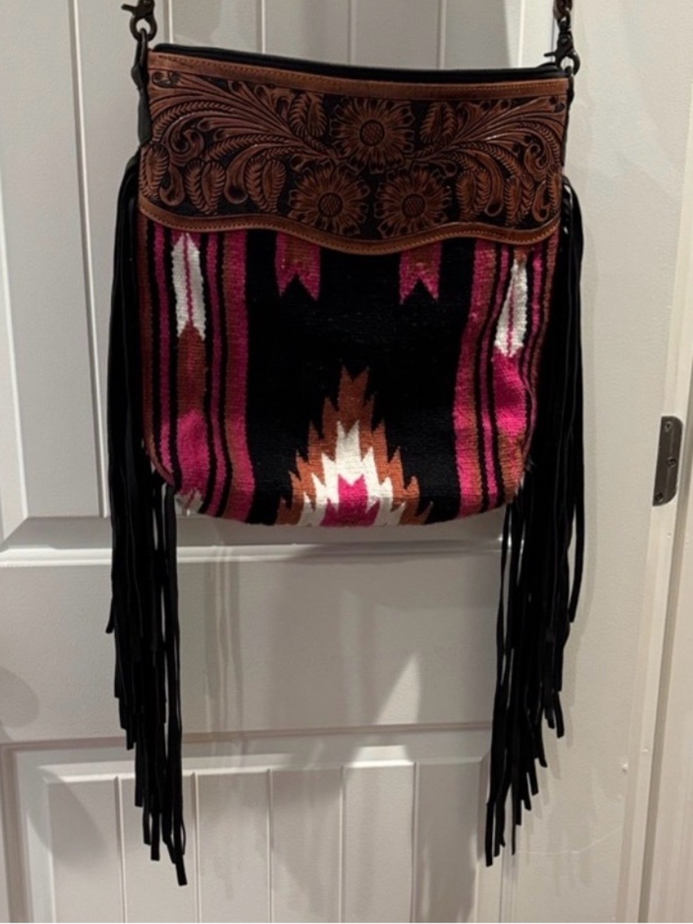American Darling Pink and Brown Fringe Shoulder Bag